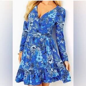 Lilly Pulitzer Codylee Romper Dress Alba Blue Cruisin Wrap Floral Navy Large L